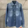 Camisa de Mezclilla de Algodón Puro Estilo Retro Americano, Nuevo Estilo Primavera para Mujer, Top Casual Lavado Versátil para Todas las Estaciones