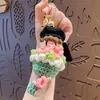 Gorro de graduación de lana tejido a mano, llavero de ramo, lindo colgante de flor de campeón de dibujos animados, regalo de temporada de graduación