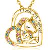 Collar de unicornio creativo transfronterizo entre Europa y Estados Unidos, collar con colgante de diamantes de imitación con forma de corazón de poni colorido de Amazon
