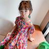 Vestido Floral Retro de Manga Corta para Niñas Verano 2026 Nuevo Estilo Vestido de Princesa a la Moda para Niños Vestido de Verano para Bebé