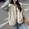 Chaleco de Lana de Cordero Otoño Invierno Ropa Exterior para Mujer Chaleco Holgado sin Mangas Botones Diagonales Retro Chaleco de Felpa Granulada para Vestir Ropa Exterior