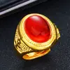 Anillo de Oro Arena Vietnamita para Hombre, Latón de Color Ágata Turmalina de Larga Duración, Joyería de Anillo Abierto con Piedra Preciosa Calcedonia Simulada