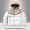 Transfronterizo 2025 Invierno Plano Nailon Algodón Abrigo Bordado Engrosado Abrigo Bollo Cuello Alto Algodón Abrigo de Algodón Suelto para Hombre