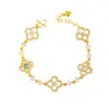 Loja de Ouro Mesmo Estilo Ouro Areia Incrustado Madrepérola Rosa Cinco Flores Pulseira Vazada Alto Padrão Luxo Leve Versátil Joia Presente para Namorada