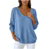 Otoño/Invierno 2026 Amazon Temu Suéter de Punto para Mujer Cuello en V Manga Larga Talla Grande Ajuste Holgado Hombro Caído Top de Color Sólido