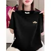 Comércio Exterior Transfronteiriço~Camiseta Estampada de Manga Curta de Alta Qualidade para Mulheres, Blusa Casual Soltinha de Tamanho Grande para Verão para Mães de Meia-Idade e Idosas