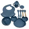 Productos para Maternidad y Bebés Juego de Vajilla de Silicona Silicona de Grado Alimenticio Plato de Cena de Tres Compartimentos Vajilla Infantil Juego de 9 Piezas en Stock