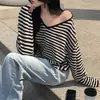Suéter de punto de manga larga elegante a rayas de cuello en V profundo, nuevo estilo de otoño de alta gama para mujer, Dongdaemun, coreano, estilo ins