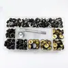 150 peças de parafusos de aço inoxidável de quatro cores de 15mm, botões de pressão de metal e cobre em lona branca, botões ocultos, pronto para envio imediato