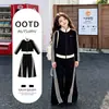 Nuevo conjunto deportivo para niñas 2026: conjunto elegante y moderno de dos piezas a rayas con cuello alto y cremallera para chicas mayores, perfecto para otoño