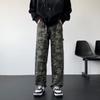 Jeans Camuflados Americanos Pesados para Homens e Mulheres no Verão Retrô Hiphop Calças Cargo Retas Pernas Largas Calças para Arrastar no Chão Marca da Moda
