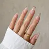 Uñas Postizas Portátiles, Estilo de Comercio Exterior, Uñas Postizas Francesas Blancas con Borde Blanco en Forma de Escalera Larga con Patrón de Flores Degradadas, 24 Piezas, Hechas a Mano Puras, Longitud Media, Venta al por Mayor