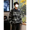 Suéter Redondo de Moda para Hombre, Nuevo Punto Casual Color Block Otoño e Invierno, Versátil Estilo Relajado Top Base para Pareja