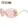 Nuevo Estilo Patas Metálicas Decorativas de Cisne Pequeño Gafas de Sol de Una Pieza sin Marco a la Moda para Mujer Estilo Callejero Gafas de Sol Anti-UV 9111