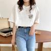 Camiseta Blanca de Algodón de Manga Corta para Mujer 2026 Verano Nueva Moda Femenina Top Estampado Corte Holgado Ropa Interior Tendencia Ins