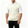 Colete de Tricô Masculino Outono Inverno Gola V Casual de Negócios Sem Mangas Suéter Colete Pulôver Cardigã Canelado Transfronteiriço