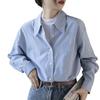 Camisa de rayas azules para mujer, otoño 2023, nuevo diseño, estilo nicho, suelta, adelgazante, profesional, de manga larga