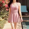 Nuevo traje de baño de una pieza para mujer, estilo puro deseo, sexy, adelgazante, que oculta el abdomen, talla grande, cuello halter para aguas termales, estilo chica dulce, al por mayor