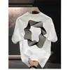 2026 Verão Nova Marca da Moda Preta Masculina High-End Estampada Luxo Moda Pesada Solta Manga Curta Camiseta