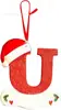 Letra Inicial de Navidad con Gorro Rojo Decoración de Letra, Decoración Colgante para Árbol de Navidad DIY Colgante Personalizado Regalo