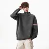 Suéter listrado color-block com zíper parcial e gola alta, estilo old money, unissex, modelagem solta, casual, malha plus size para outono e inverno
