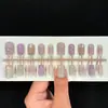 Color Menta Glicina Uñas Portátiles Piezas de Uñas Artísticas Nuevas Piezas de Uñas Artísticas Ojo de Gato con Cuentas de Vidrio Pegatinas Pre-hechas para Uñas Artísticas