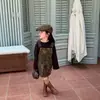 Nova Coleção de Outono 2026: Roupas infantis estilo coreano, vestido retrô da moda para meninas, macacão vestido estampa de leopardo, vestido regata curto