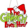 Artesanato de madeira Decorações de Natal Grinch Porta Pendurada Natal Cabelo Verde Monstro Grinch Porta Pendurada Decoração de Casa
