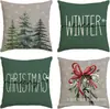 Funda de Almohada Navideña Nueva Coche Pino Copo de Nieve Bola de Navidad Estampado de Lino Decoración de Habitación Cojín de Sofá