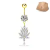 Venda transfronteiriça anel de umbigo de zircônia requintado fivela de umbigo de flor e folha joia de piercing de aço inoxidável prego de umbigo