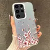 Para Samsung S24 Flor de Pessegueiro Céu S24Ultra Novo S23 Resistente a Quedas S22 Simples S21 Camada Dupla IMD Cor Prata Capa