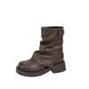 Botines Cortos Marrones Melard para Mujer 2026 Nuevos Botines Martin con Forro de Felpa para Otoño e Invierno con Puños Apilados, Botas de Montura Occidentales de Suela Gruesa