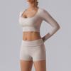 Top de Yoga Costurado Justo para Outono e Inverno para Mulheres, Manga Longa, Corte Curto, Expondo o Umbigo, Emagrecedor, Respirável, Secagem Rápida, Roupa Esportiva Fitness