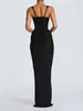 Estilo Europeo y Americano para Mujer, Casual, Manga Larga, Corte Ajustado, Espiga, Puro Deseo, Tirantes Finos, Vestido Largo, Ajustado, Color Sólido, Bodycon