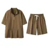 Rui Lu [Fabricante] Conjunto Novo de Shorts de Verão Conjunto de Camiseta Waffle Conjunto Casual de Verão Masculino