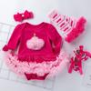 Vestido de tubo de manga larga para bebé transfronterizo, niña de 0 a 2 años, mono rosa, vestido de una pieza, traje de cuatro piezas para niños