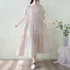 Foto real algodão 2026 plus size estampa de verão solta modeladora vestido de manga curta estilo artístico toque relaxado saia longa