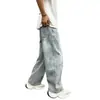 Nuevos pantalones vaqueros desgastados y lavados de estilo urbano para primavera y verano para hombre, con un diseño fino, holgado y de pierna recta, perfectos para uso casual