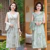 Novo Estilo Chinês Estilo Nacional Vestido de Verão para Mãe Conjunto de Vestido Mais de 50 Anos 2025 Novo Cheongsam para Meia-idade Feminino Elegante Estrangeiro