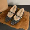 Zapatos Mary Jane Estilo Coreano Puntiagudos con Tacón Grueso Forrados de Felpa Zapatos para Mujer 2026 Otoño/Invierno Nuevo Par Impresionante con Faldas Zapatos Peludos Zapatos de Algodón