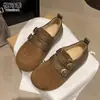 Sapatos Birkenstock Autênticos de Couro Retro com Aumento Interno de Altura Forrados com Lã para Mulheres 2026 Novos Moccasins de Solado Grosso para Outono/Inverno Sapatos Quentes de Algodão