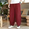 Hanfu Traje Tang Pantalones de Lino Chino para Hombre Estilo Chino Combinación Universal Holgado Talla Grande Pantalones de Pierna Ancha Casuales Pantalones Harem Linterna