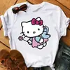 Hello Kitty 2025 Nuevo Cómic Ropa Y2K Anime Japonés Camiseta de Algodón para Mujer Verano Deportes al Aire Libre