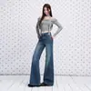 Jeans acampanados elásticos de cintura alta color blanco roto transfronterizos para mujer, nuevo modelo principios de otoño 2026, color liso, no ajustados, versátiles y largos