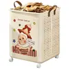 Cesto de Roupa Suja Dobrável com Rodas Estilo Creme Estampa de Desenho Animado Cesto de Armazenamento Portátil para Casa Banheiro Roupas Plástico Cesto de Lavanderia