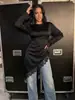 Moda Feminina Transfronteiriça Estilo Europeu e Americano Vestido Longo com Mangas Longas Renda Irregular Patchwork Cetim Slim-Fit Valorizador Design de Nicho