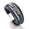 Moda Europeia e Americana Estilo Punk Pulseira de Corda de Couro Trançada Multicamadas para Homem Tendência de Moda Pulseira Personalizada com Bússola