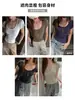 Camiseta de manga corta con hombros rectos para mujer, ajuste slim de verano, estiliza la figura, ceñida a la cintura, cuello en U, camiseta base para llevar debajo, top corto de chica hot americana