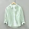 6628 Estilo Coreano de Moda Camisa de Manga Larga Oxford con Rayas Textiles para Hombre Algodón Puro Casual Holgada Cuello Cuadrado Envío Directo