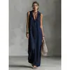 Estación Independiente Comercio Exterior Verano Europeo y Americano AliExpress Transfronterizo Nuevo Estilo Abotonado Sin Mangas Con Capucha Vestido Largo Ropa de Mujer